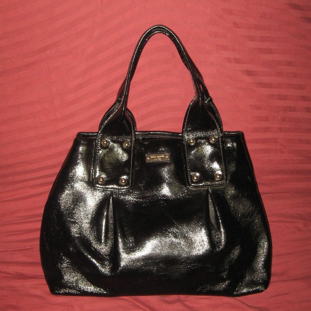 ❤️KATE SPADE XL Hobo Shopper Bag Purse Speedy Black Patent
